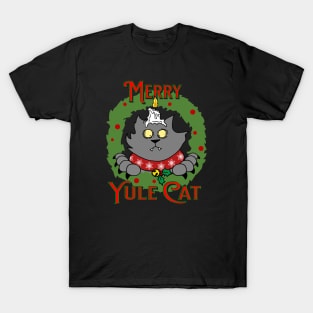 Merry Yule Cat Wreath T-Shirt